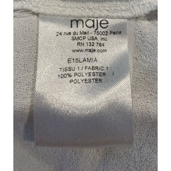 NWT Maje Fluide Top Shirt Blouse 3/4 Sleeve Cream Red Tan Trim Size 2 Medium New - Picture 6 of 6